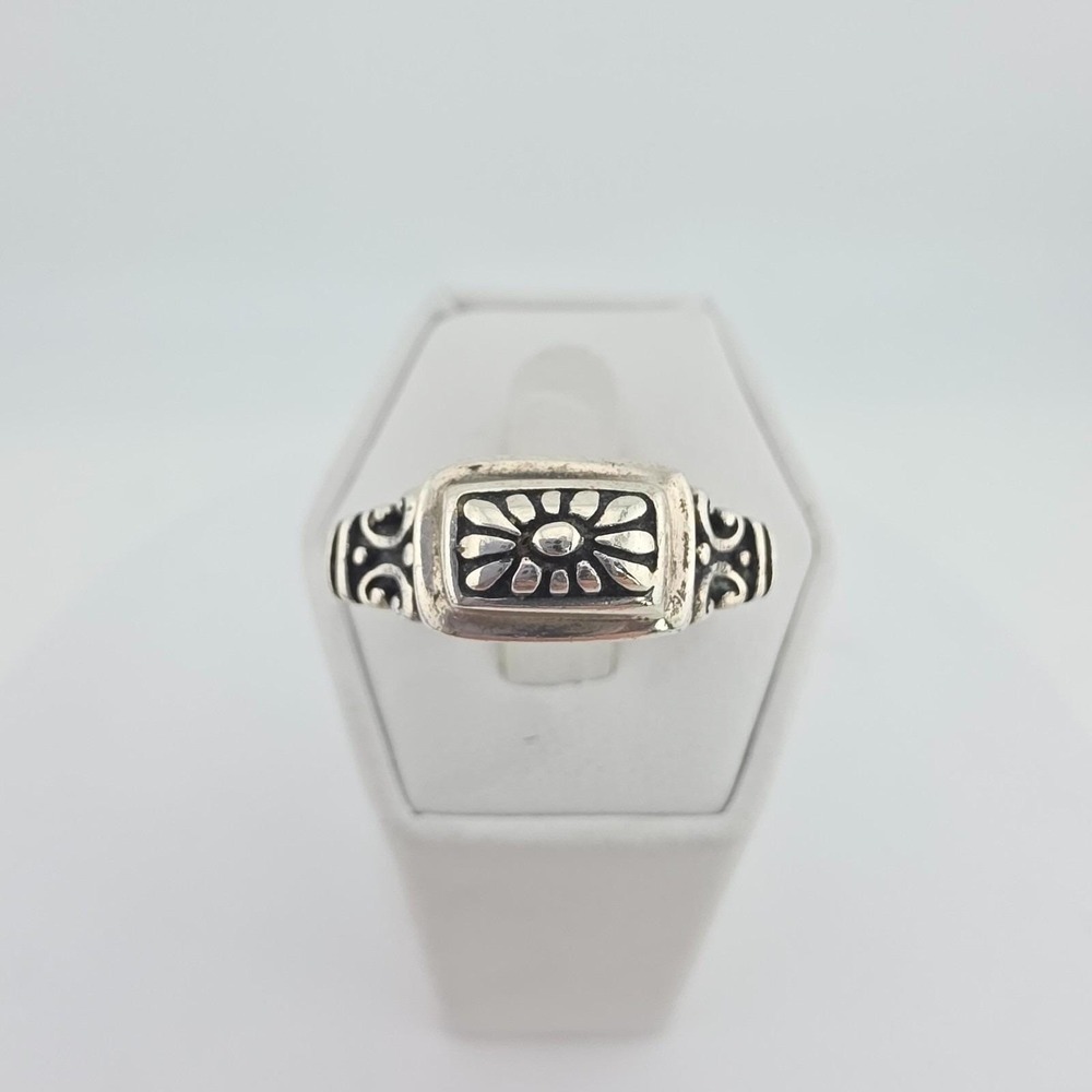 Vtg SHUBE Signet Ring 925 Sterling Silver Floral Daisy Motif Scrollwork Size 9